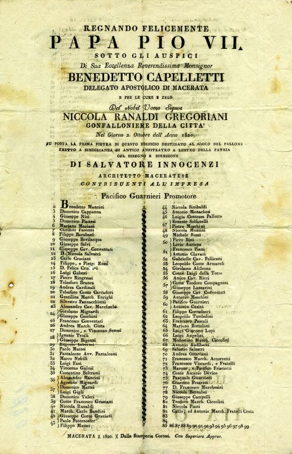 Documento-stampa posa prima pietra 1820
